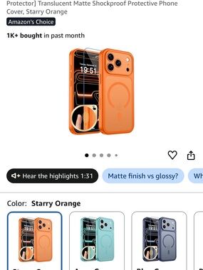 Amazon Starry Orange Translucent Matte Shockproof Phone Case with MagSafe Ring